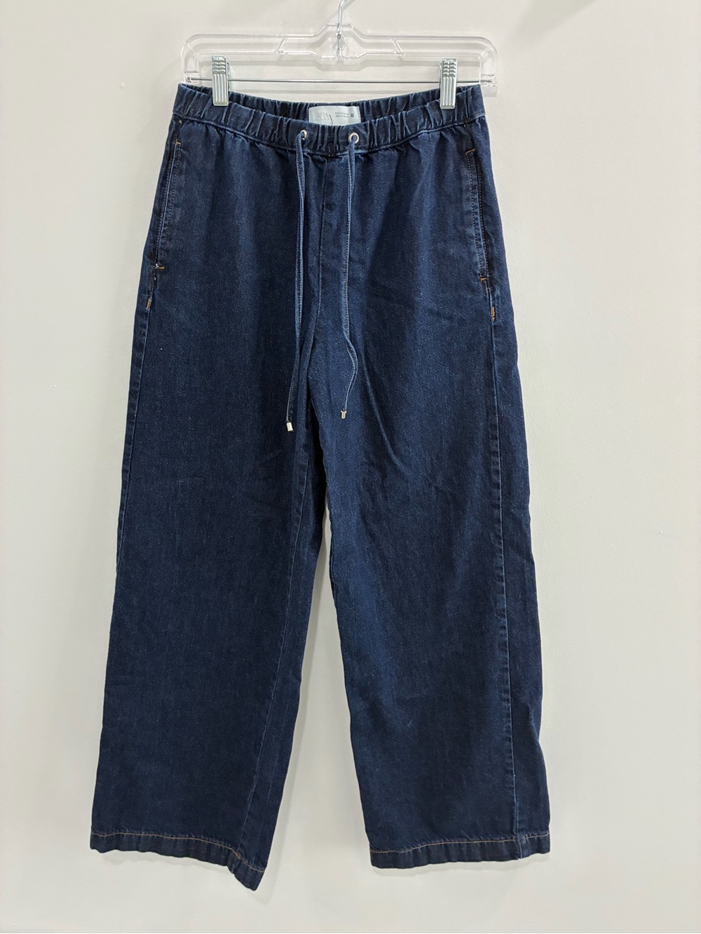 Zara Dark Blue Elastic Waist Denim Pants
